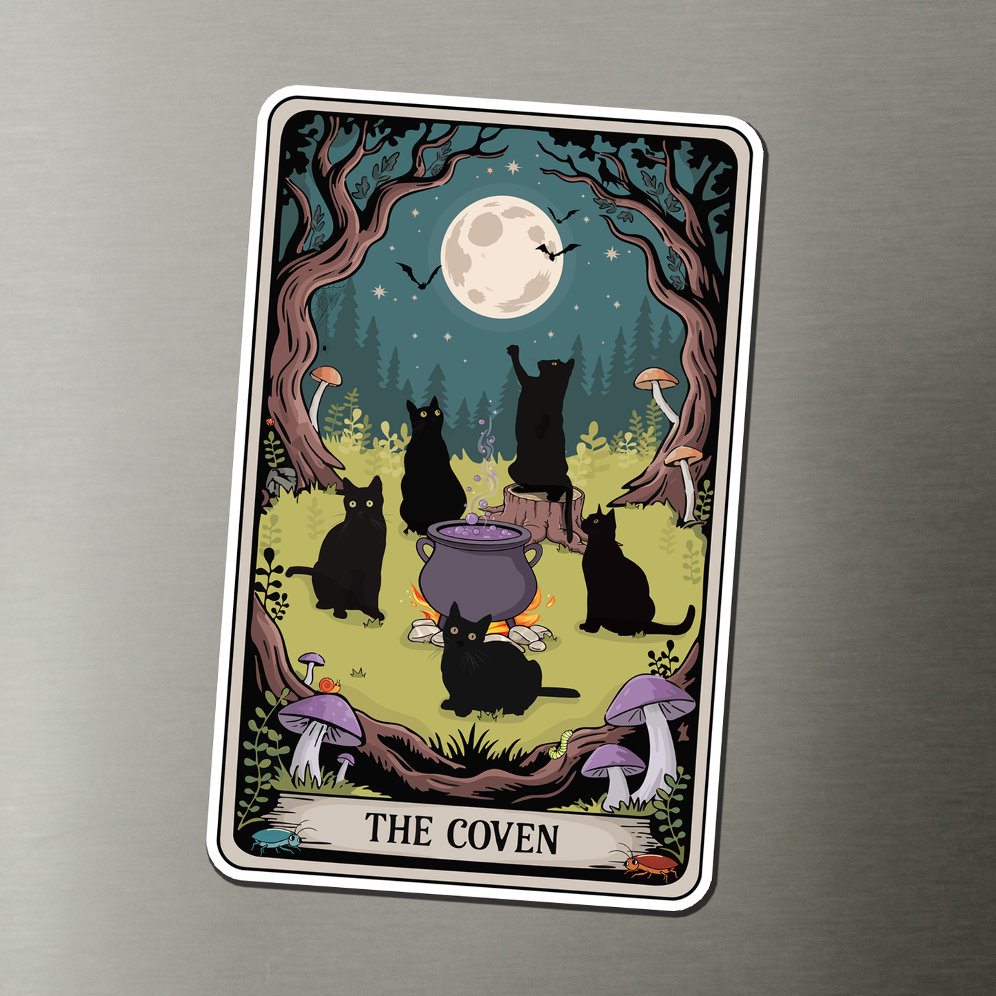 Magnet - Black Cat Witch Coven Tarot Card - 4" Gothic Halloween Witchy Cats Vinyl Fridge Magnets Indoor Outdoor