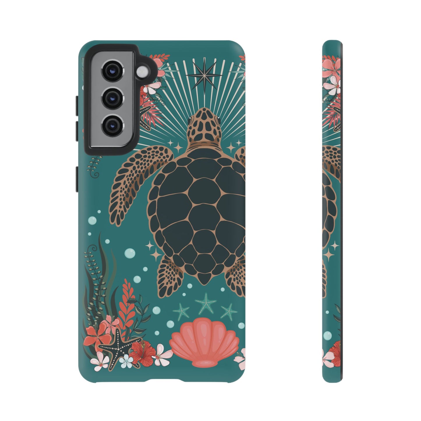 Sea Turtle Illustration Phone Case | Ocean Turtles Coral Floral Pattern Cell Phone Cases - Iphone, Google Pixel, Samsung - Matte Finish