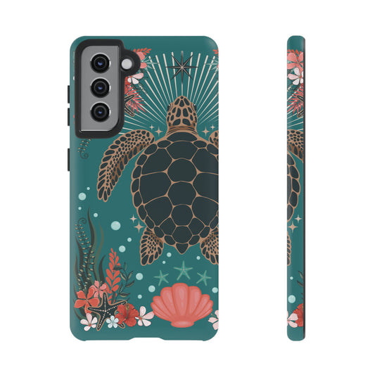 Sea Turtle Illustration Phone Case | Ocean Turtles Coral Floral Pattern Cell Phone Cases - Iphone, Google Pixel, Samsung - Matte Finish