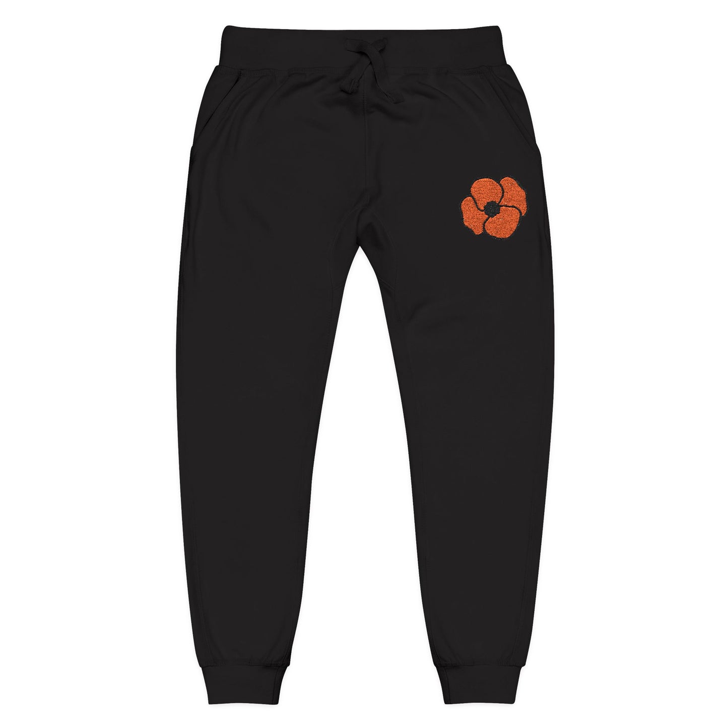 Embroidered Poppy Fleece Sweatpants, Floral Lounge Pants, Casual Flower Joggers, Cozy Embroidery Bottoms, Poppies Botanical Activewear