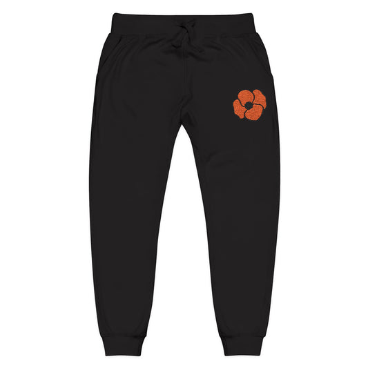 Embroidered Poppy Fleece Sweatpants, Floral Lounge Pants, Casual Flower Joggers, Cozy Embroidery Bottoms, Poppies Botanical Activewear