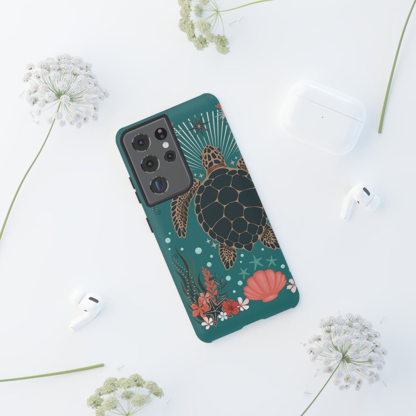 Sea Turtle Illustration Phone Case | Ocean Turtles Coral Floral Pattern Cell Phone Cases - Iphone, Google Pixel, Samsung - Matte Finish