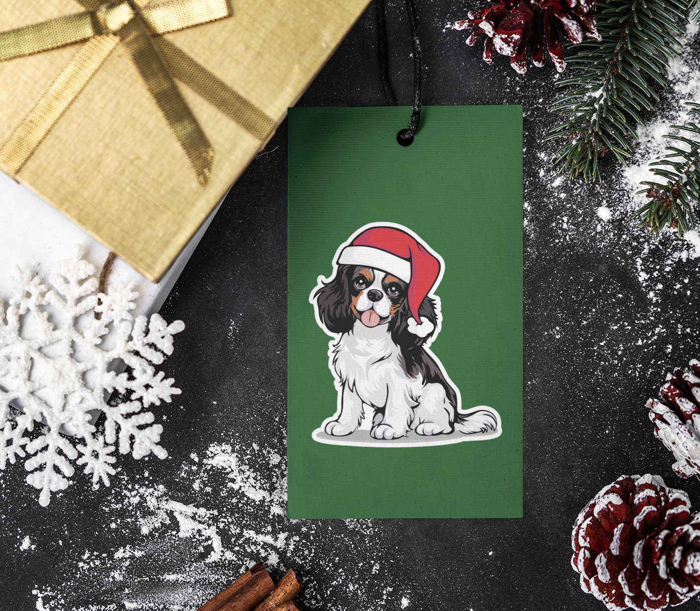 3" Christmas Cavalier Kings Charles Spaniel Dog Sticker - Santa Dogs Holiday Decal Stickers