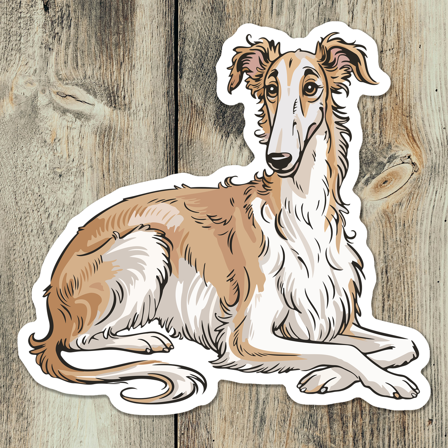 4" Borzoi Dog Sticker - Cream & Tan Russian Wolfhound Dogs Vinyl Decal Stickers Waterproof Borzois Pup Pet Decals