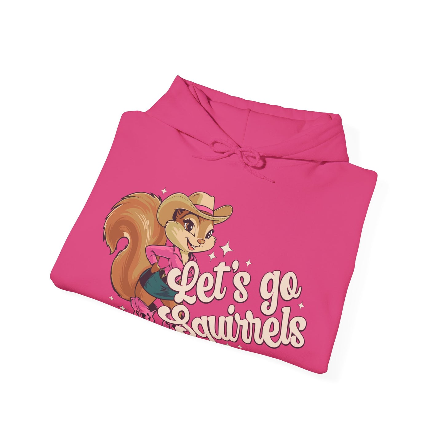 Let's Go Squirrels Pullover Hoodie Hooded Sweatshirt with Fun Squirrel Print, Parody Let's Go Girls Design