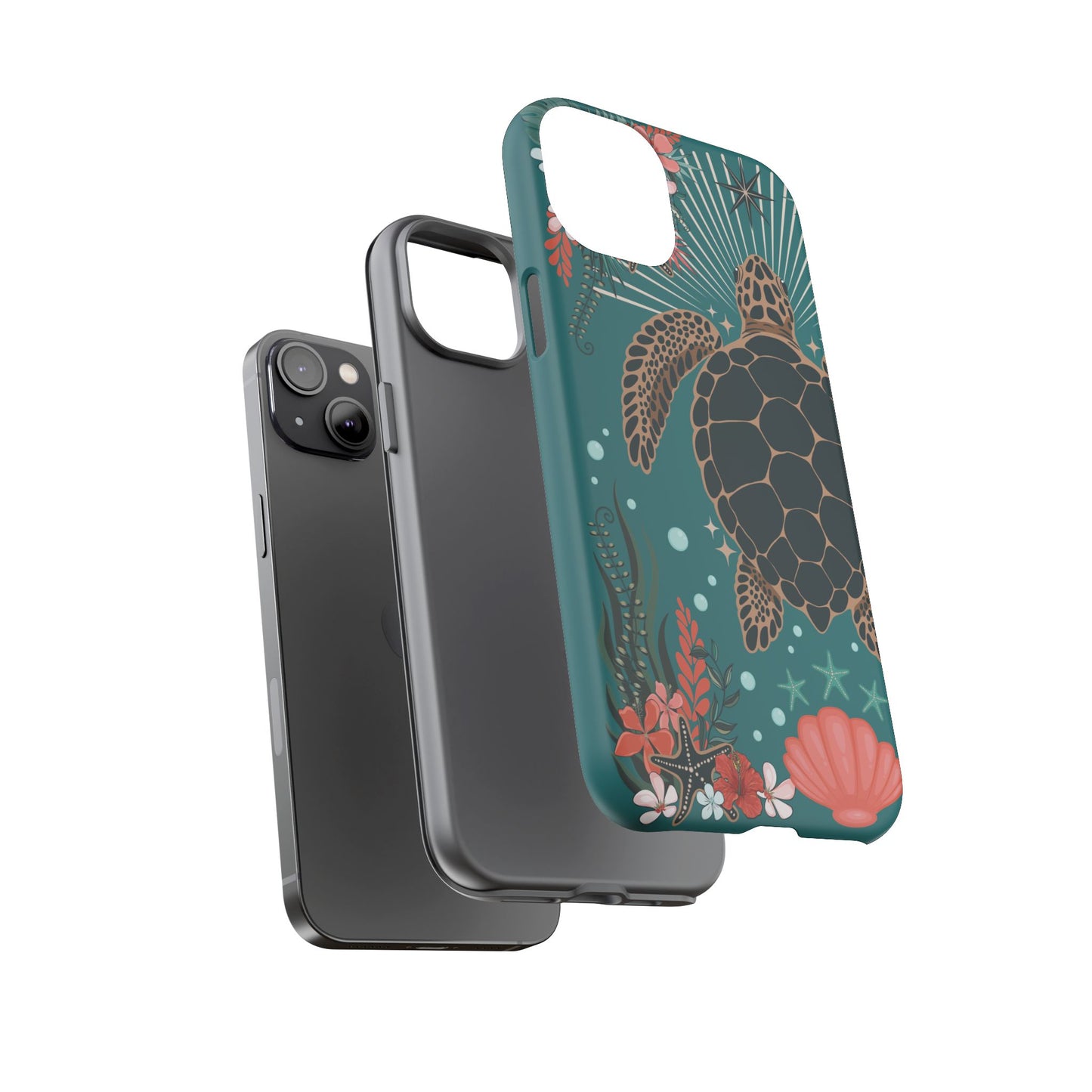 Sea Turtle Illustration Phone Case | Ocean Turtles Coral Floral Pattern Cell Phone Cases - Iphone, Google Pixel, Samsung - Matte Finish