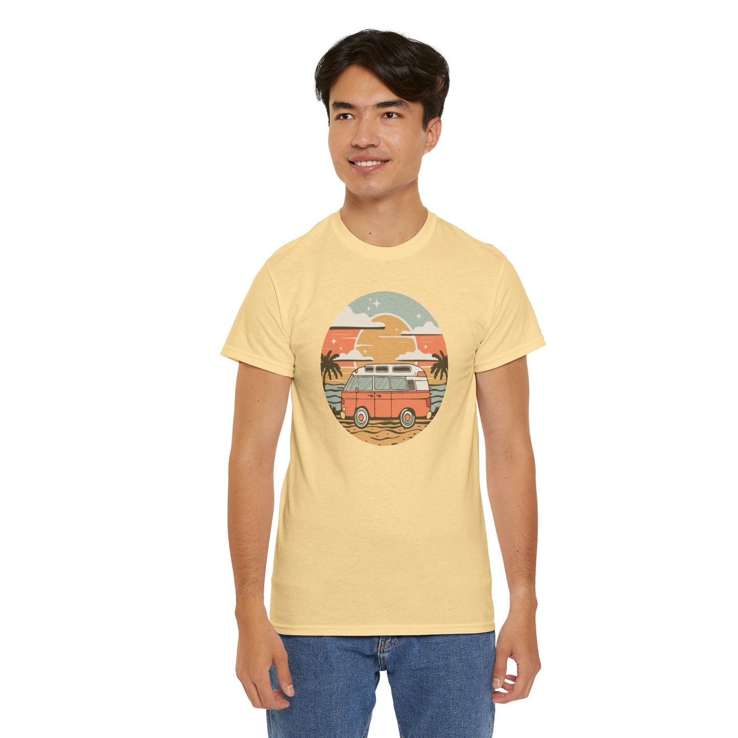 Vintage Van Dreams Nomad Campervan Vanlife Sunset T-shirt Unisex Mens Womens Heavy Cotton Tee