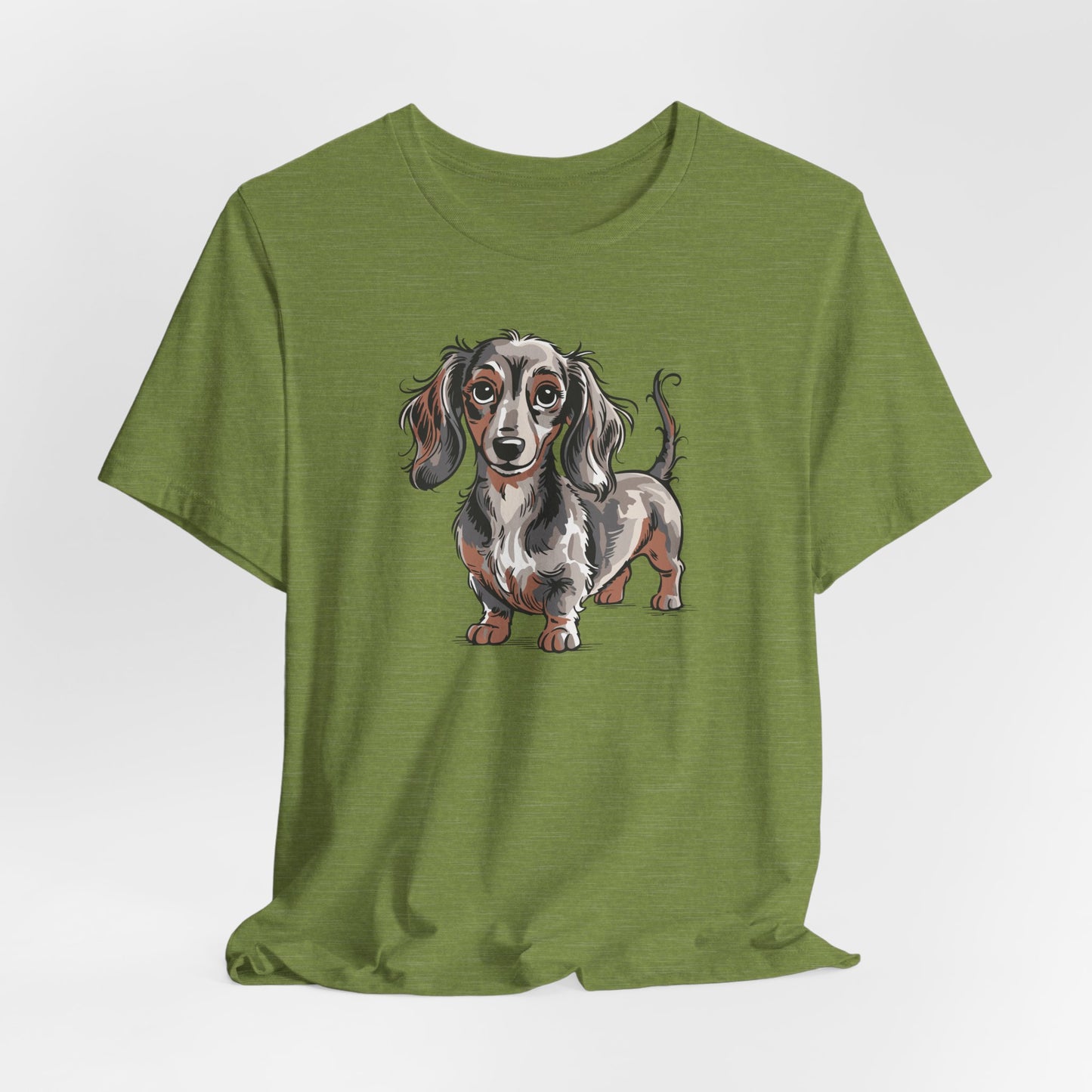Long Haired Dachshund Dog Illustration T-shirt | Cute Wiener Dogs Tee, 100% Cotton Short Sleeve Shirts