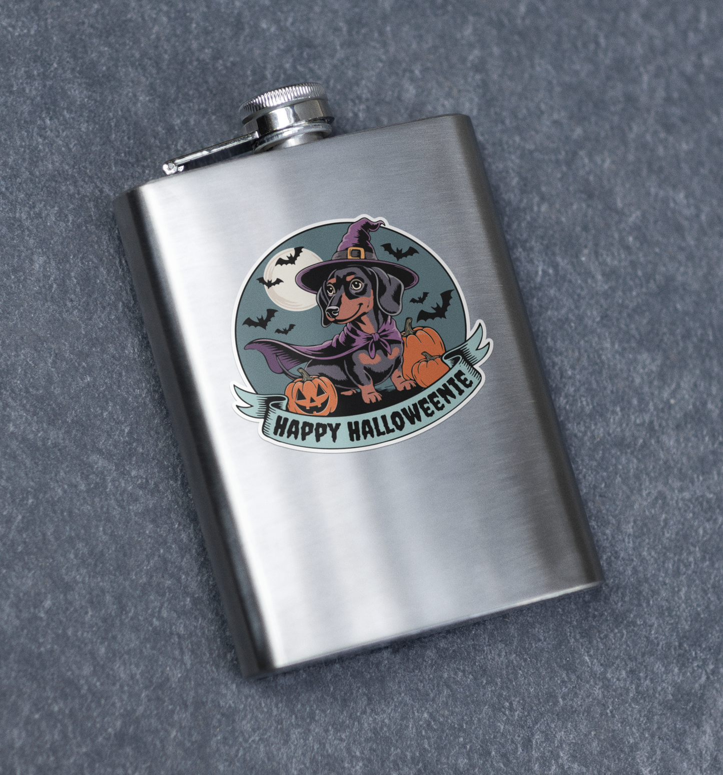 Halloweenie Dachshund Wiener Dog Sticker - 3" Witchy Halloween Dogs Vinyl Decal Stickers Spooky Witch Trick-or-Treat Waterproof Decals