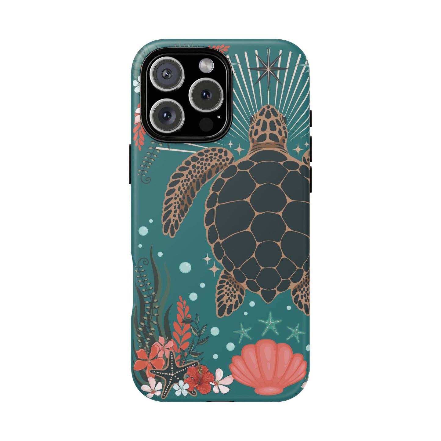 Sea Turtle Illustration Phone Case | Ocean Turtles Coral Floral Pattern Cell Phone Cases - Iphone, Google Pixel, Samsung - Matte Finish