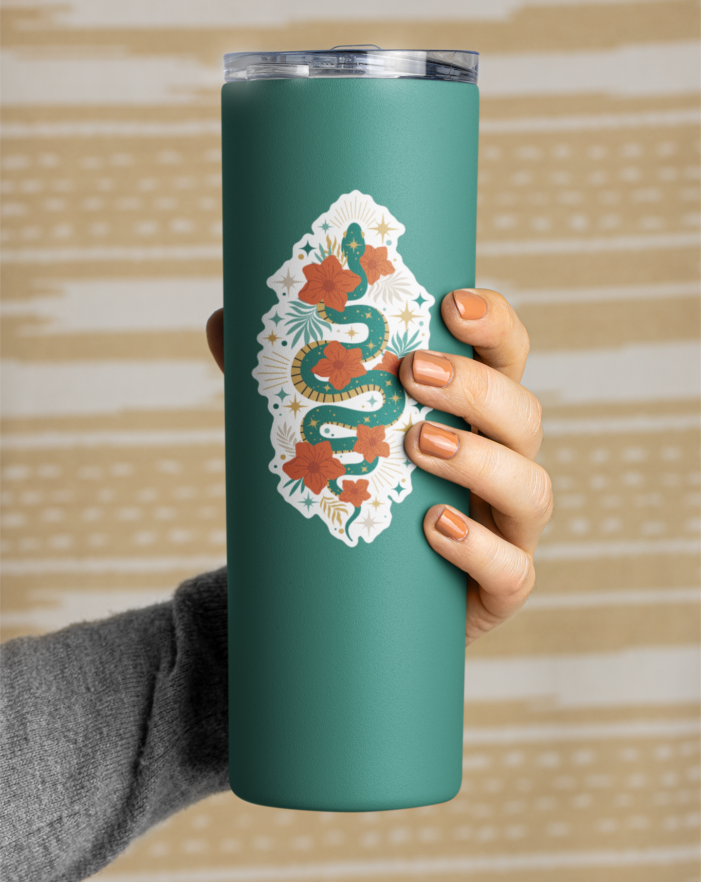 4" Mystic Jade Snake Sticker - Waterproof, Fade-Resistant Decal Stickers Boho Snakes Flowers Design