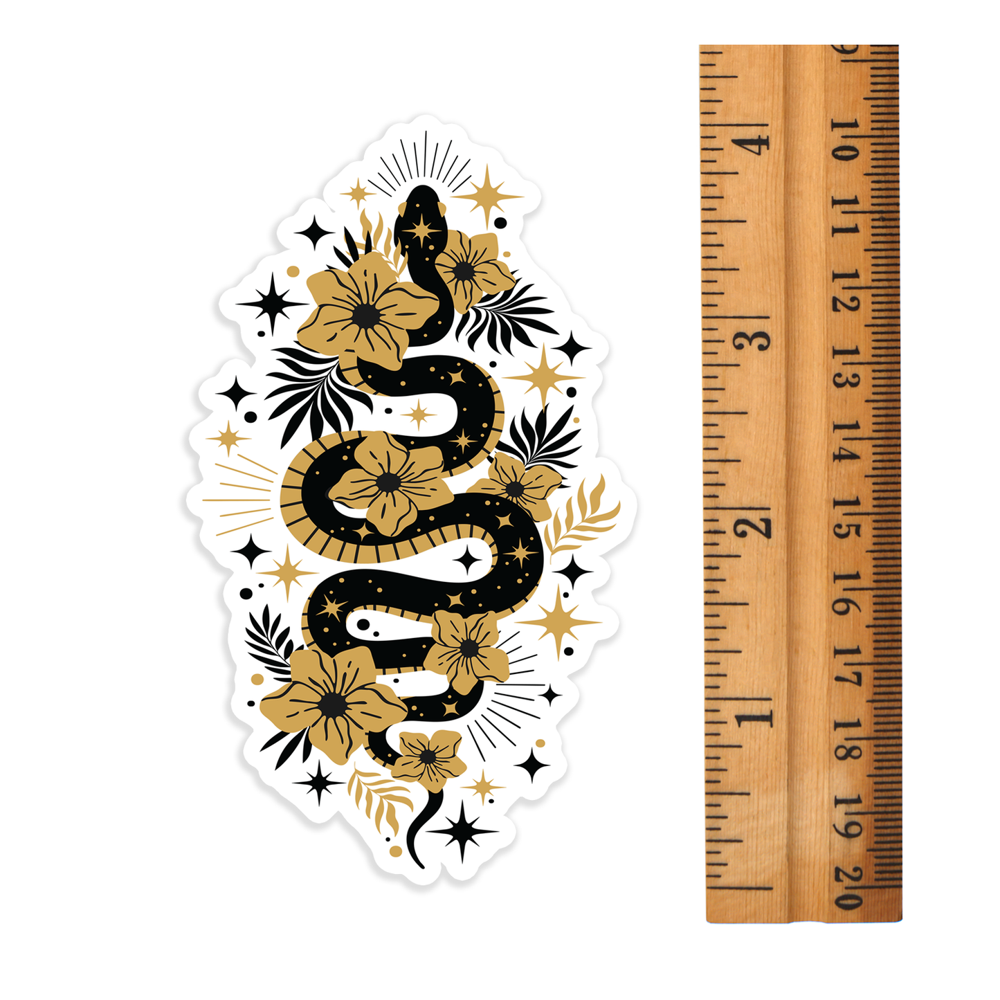 4" Mystic Snake Stickers 2 Pack - Boho Serpent Snakes & Flowers Decal Stickers