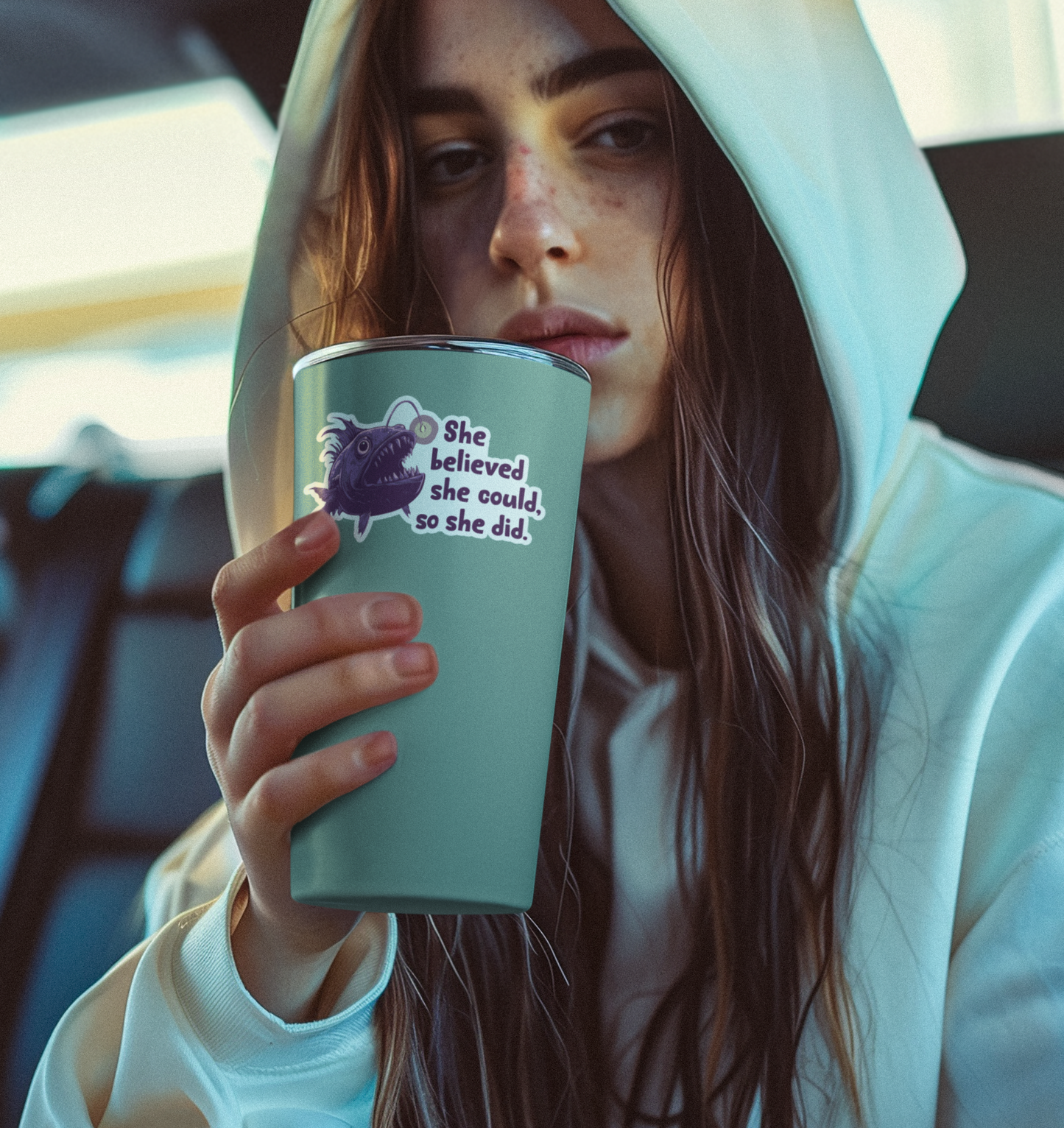 3.75" She Believed She Could Anglerfish Sticker - Deep Sea Angler Fish Decal Stickers