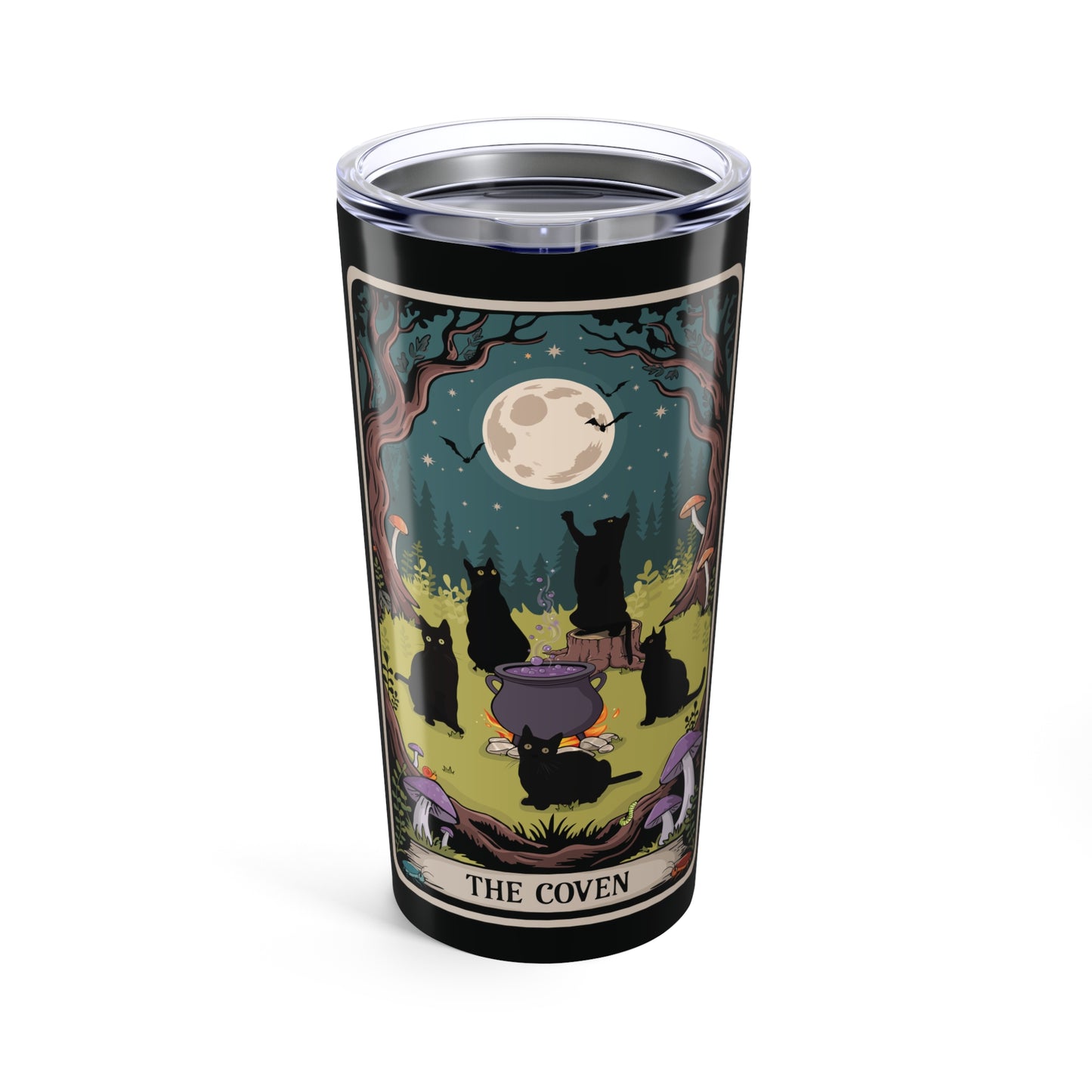 Mystical Black Cats Coven 20oz Tumbler, Tarot Card Cat Mug Witchy Gifts, Halloween Decor, Eco-Friendly Travel Mugs