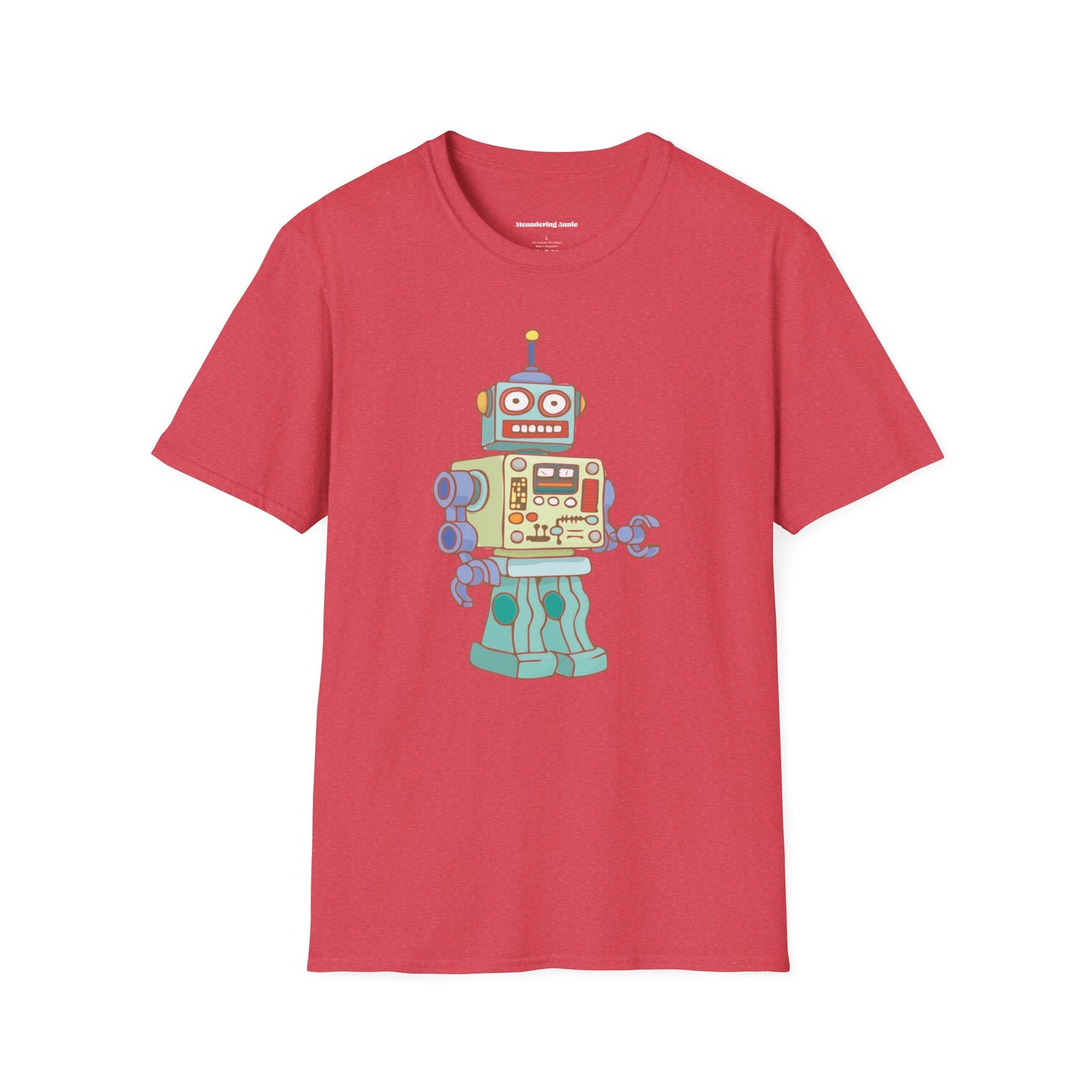 Retro Robot T-shirt Unisex Mens Womens Tee with Fun Colorful Robots Design, Cotton Short Sleeve Top