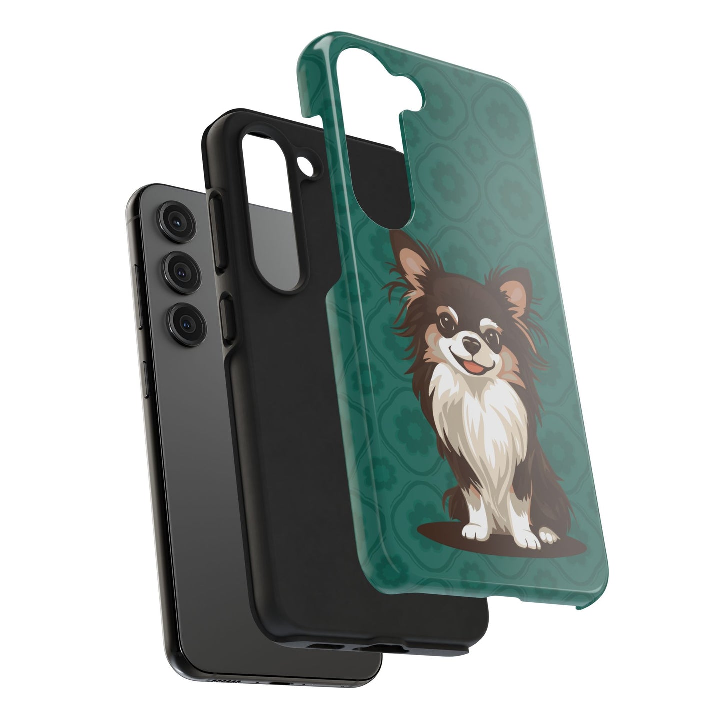 Long Haired Chihuahua Dog Phone Case, Tough Phone Cases Pet Dogs Teal Pattern