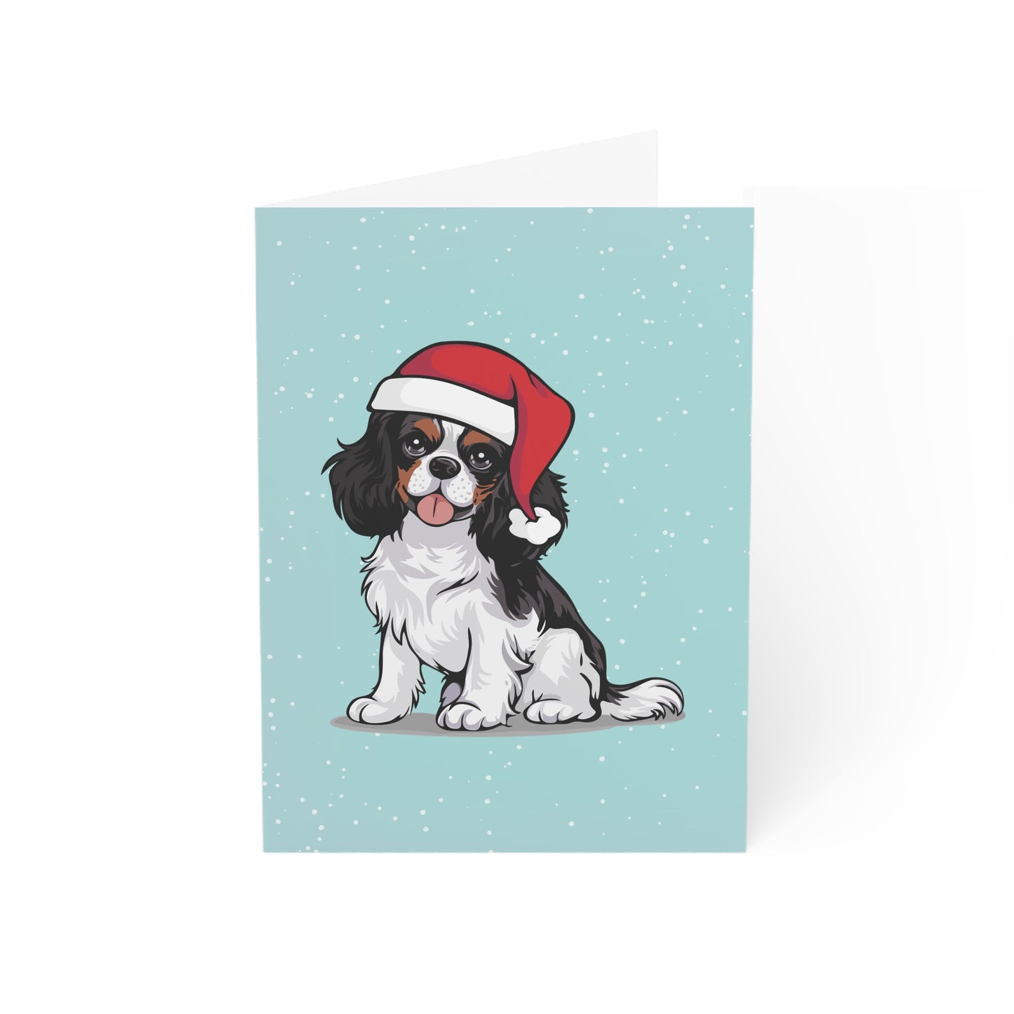 Christmas Cavalier King Charles Spaniel Dog Greeting Cards, Holiday Card 10, 30, or 50 Pack With Envelopes - Winter Dogs Santa Hat Artwork