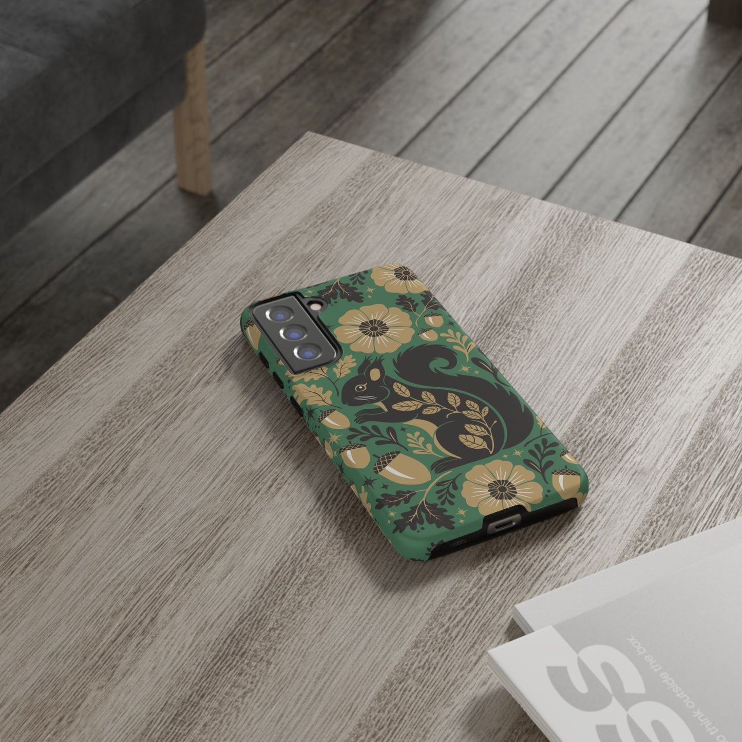 Green Squirrel Floral Pattern Cell Phone Case | Botanical Folk Art Acorn Leaves Design, Iphone Google Pixel Samsung Cases Matte Finish
