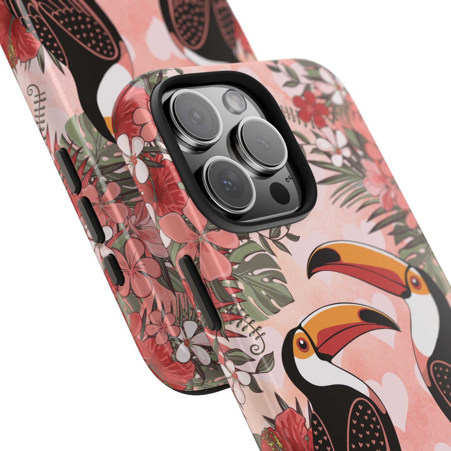 Toucan Tropical Love Birds Phone Case | Tropic Toucans Floral Hearts Art Cell Phone Cases