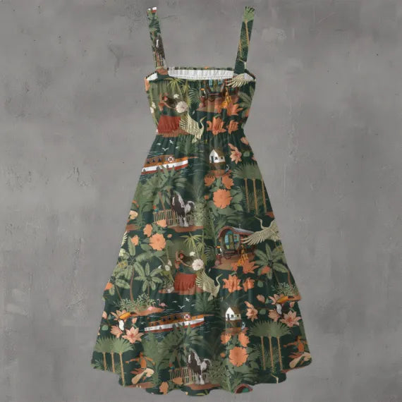 Tropical Nomad Jungle Floral Print Women's Ruffle Hem Dress
