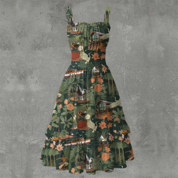 Tropical Nomad Jungle Floral Print Women's Ruffle Hem Dress