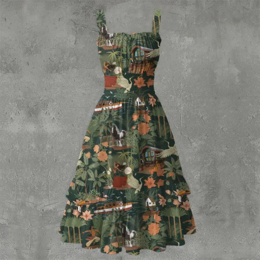 Tropical Nomad Jungle Floral Print Women's Ruffle Hem Dress