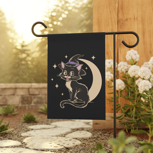 Witchy Kitty Yard Banner Flag, Halloween Witch Cat Flags, Spooky Magical Goth Fall Outdoor Home Decorations