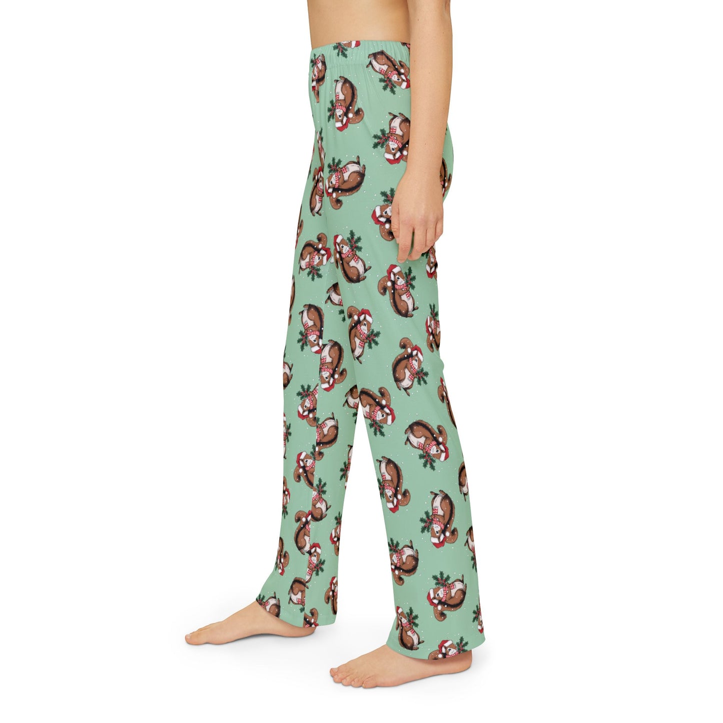 Christmas Squirrel Kid's Pajama Pants, Festive Holiday Xmas Santa Squirrels Children's Pajamas, Boys Girls Pajama Bottoms