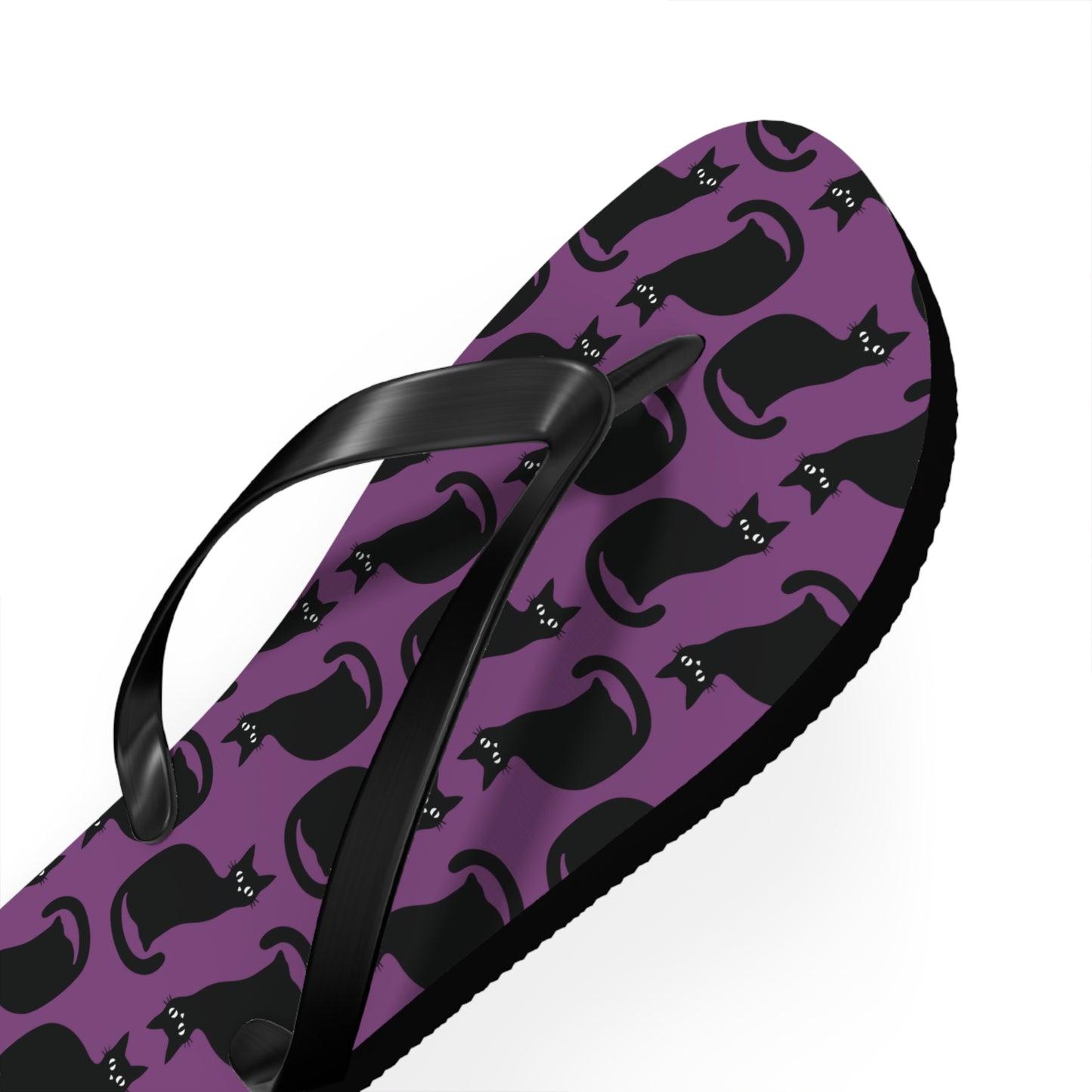 Black Cat Pattern Flip Flops | PurpleGoth Cat Silhouette Beach Sandals, Halloween Spooky Gothic Summer Footwear