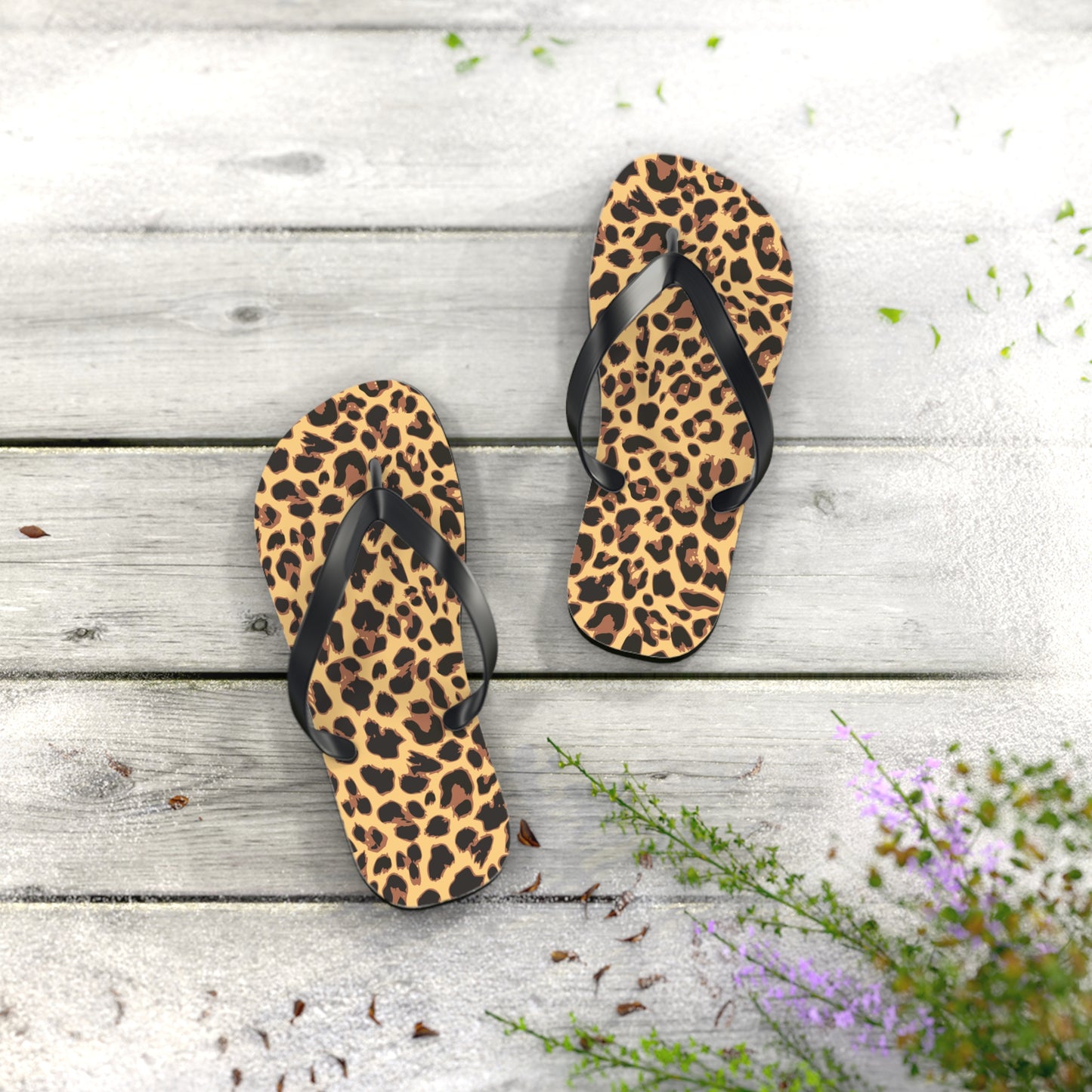 Leopard Print Flip Flops | Animal Cheetah Print Beach Sandals, Women's Summer Pool Footwear