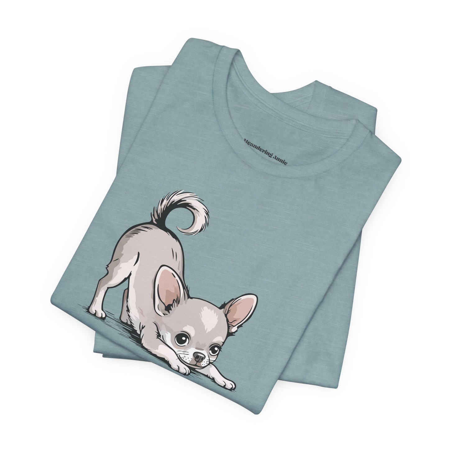 Playful Stretching Chihuahua Dog T-Shirt | Cute Puppy Dogs Illustration Tee, Cotton Chihuahuas Apparel, Pet Owner Shirts