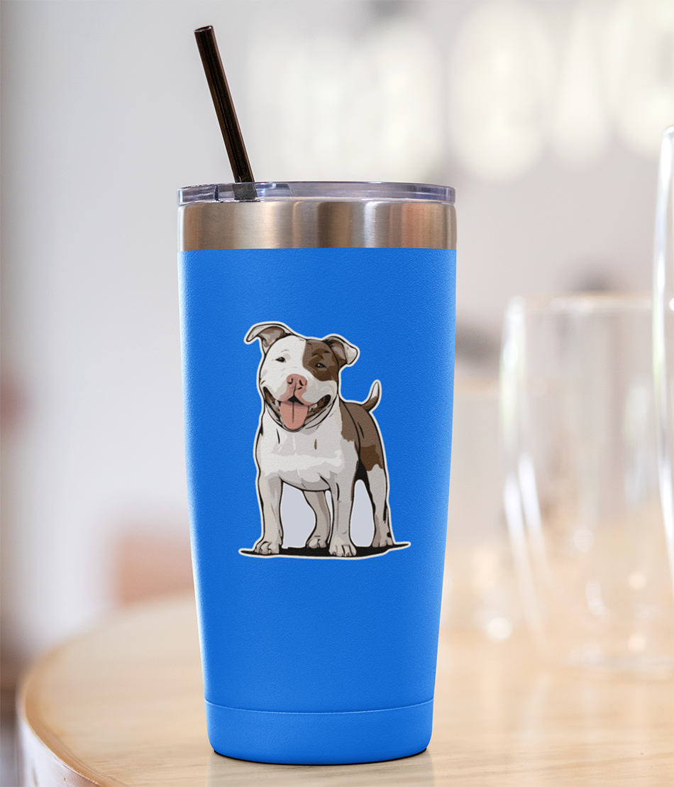 Pit Bull Terrier Dog Sticker - 3" Pitbull Vinyl Decal Stickers White & Brown Dogs Waterproof Pittie Decals