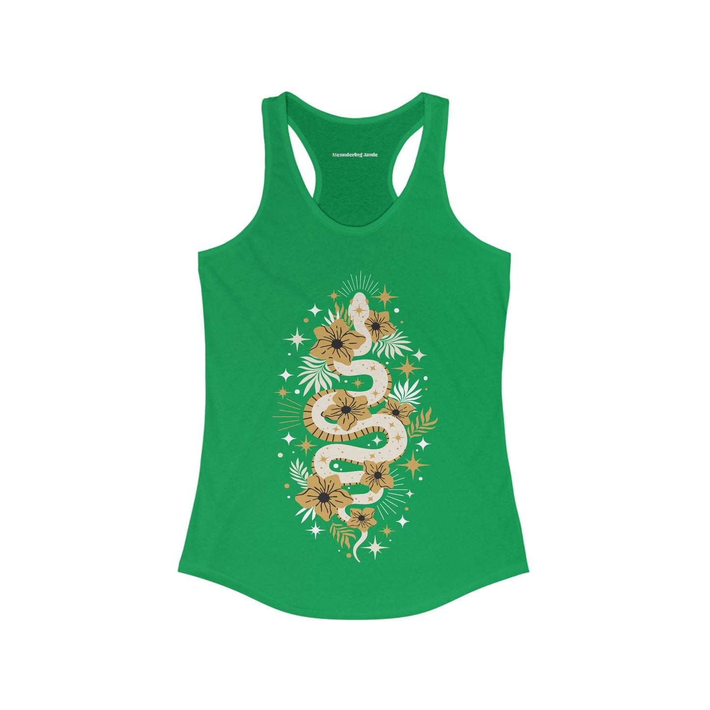 Mystic Golden Snake Women's Racerback Boho Tank Top, Bohemian Style, Festival Clothing, Yoga Top, Gift for Her, Summer Fashion