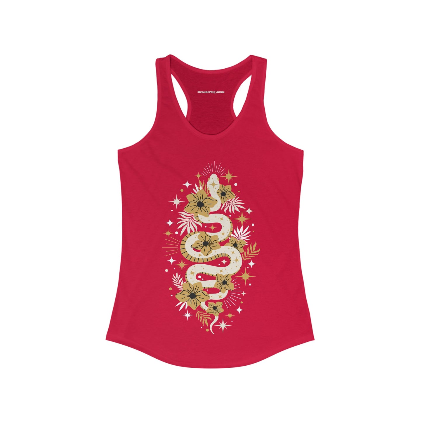 Mystic Golden Snake Women's Racerback Boho Tank Top, Bohemian Style, Festival Clothing, Yoga Top, Gift for Her, Summer Fashion