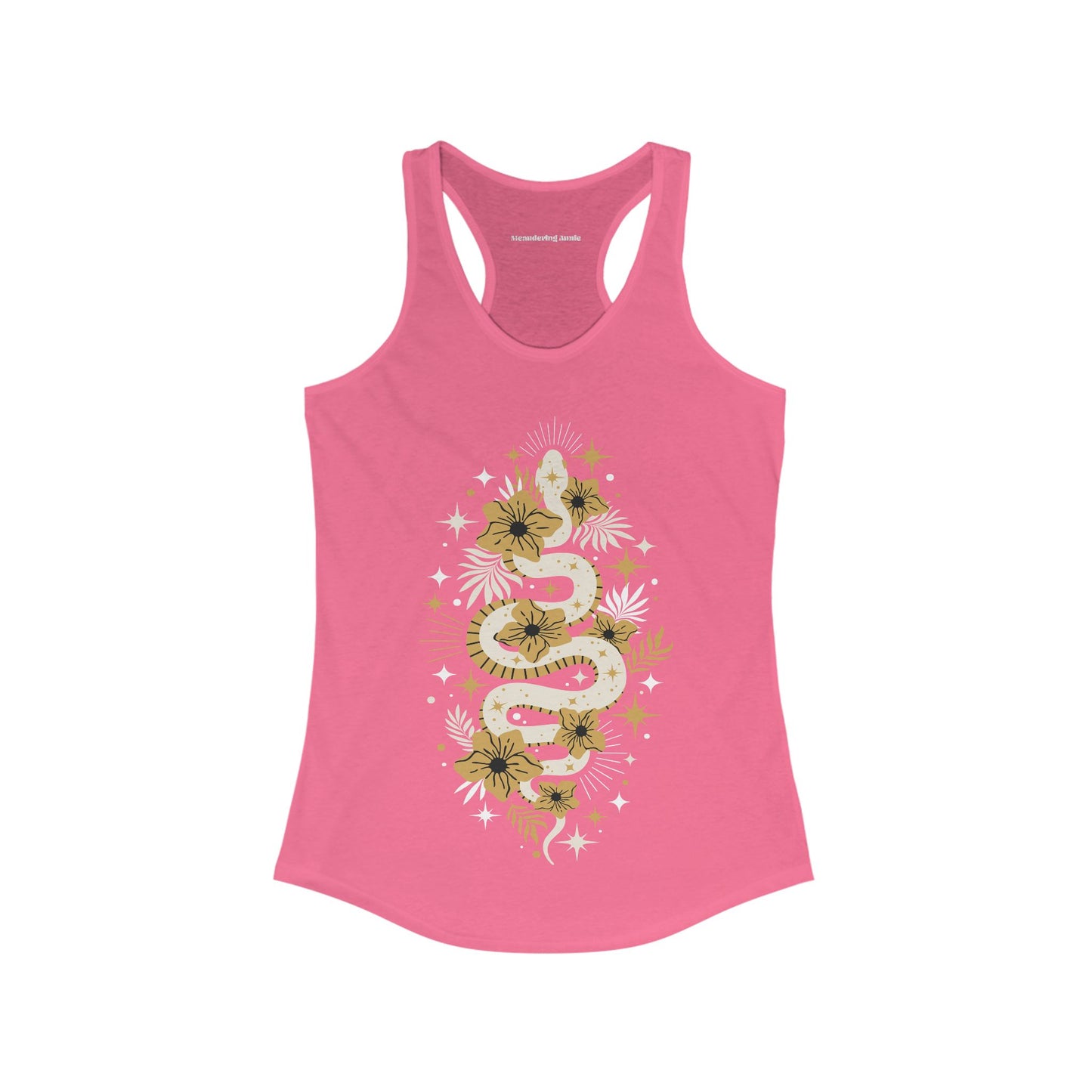 Mystic Golden Snake Women's Racerback Boho Tank Top, Bohemian Style, Festival Clothing, Yoga Top, Gift for Her, Summer Fashion