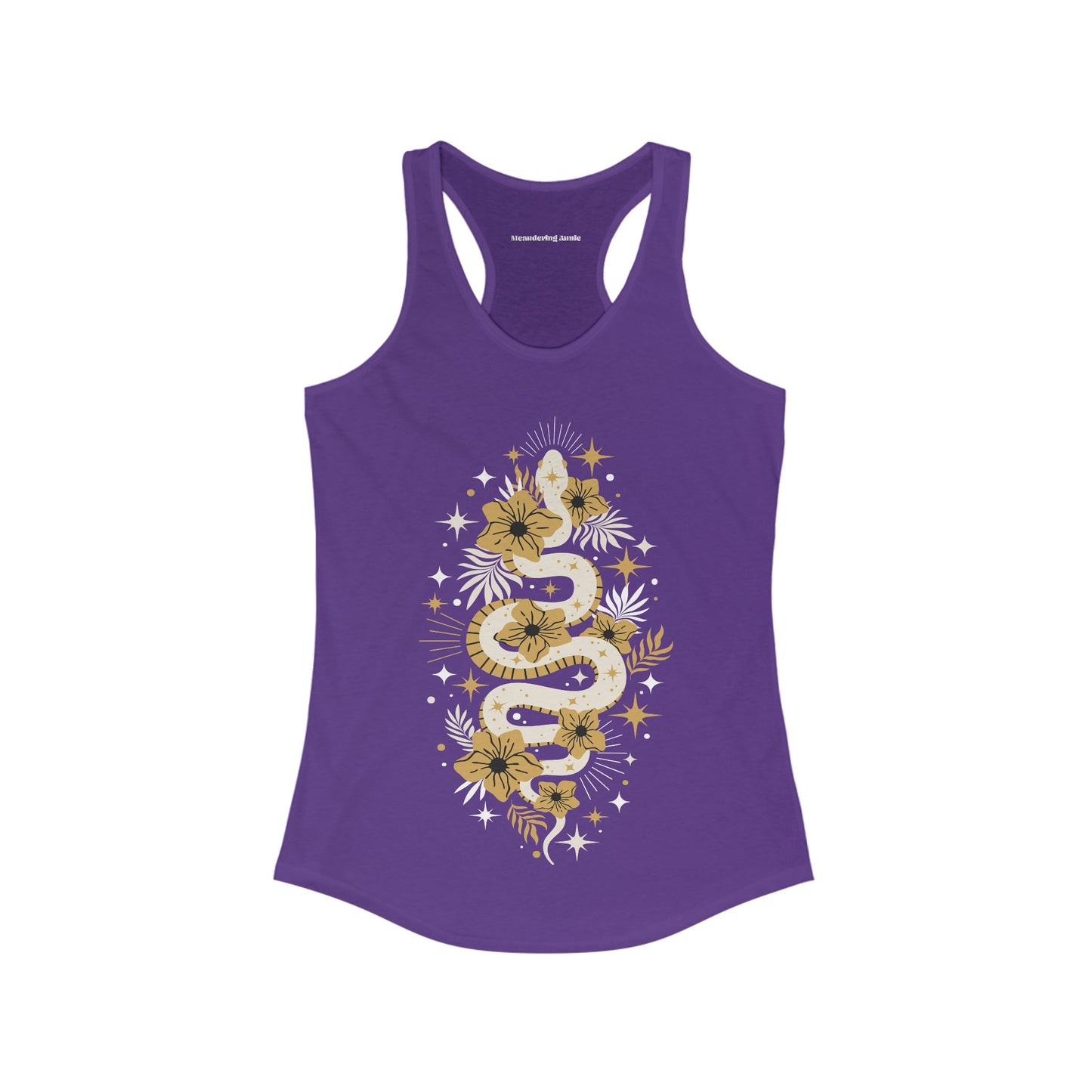 Mystic Golden Snake Women's Racerback Boho Tank Top, Bohemian Style, Festival Clothing, Yoga Top, Gift for Her, Summer Fashion