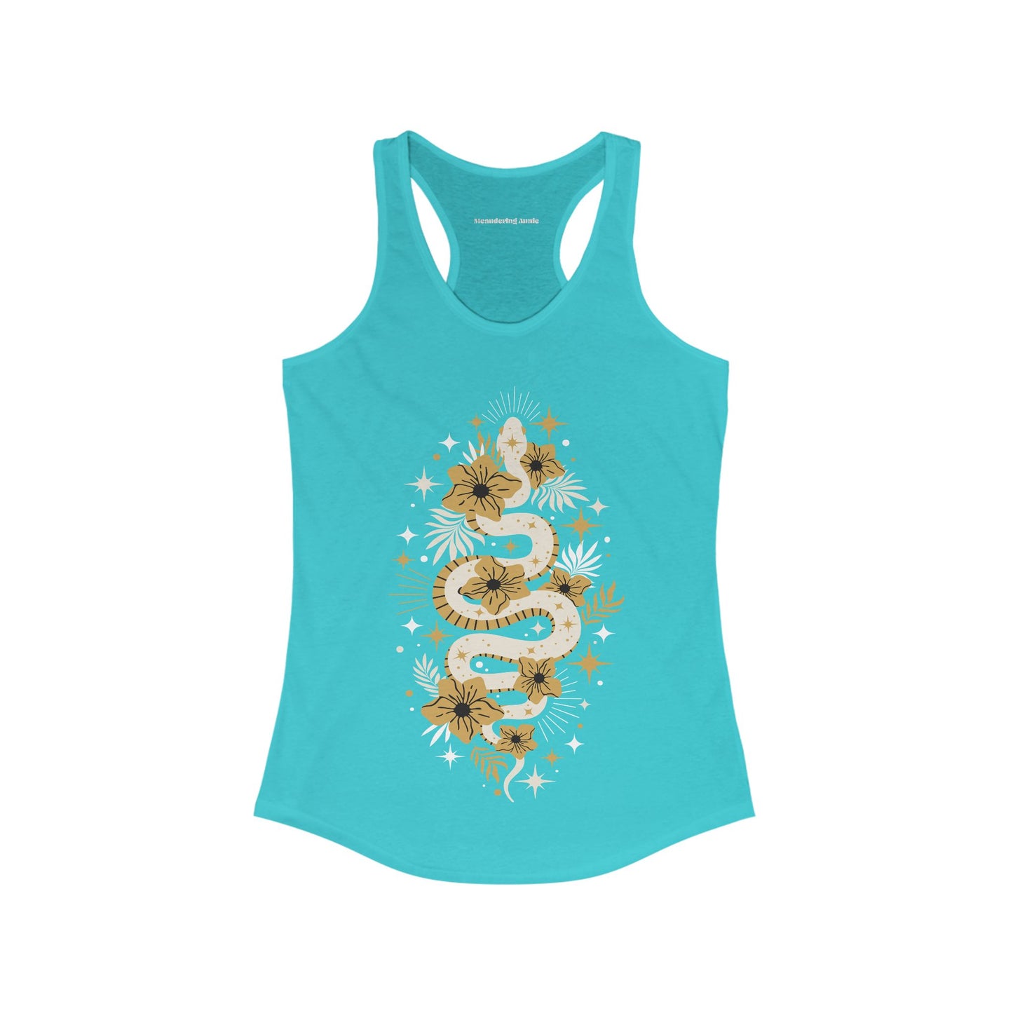 Mystic Golden Snake Women's Racerback Boho Tank Top, Bohemian Style, Festival Clothing, Yoga Top, Gift for Her, Summer Fashion