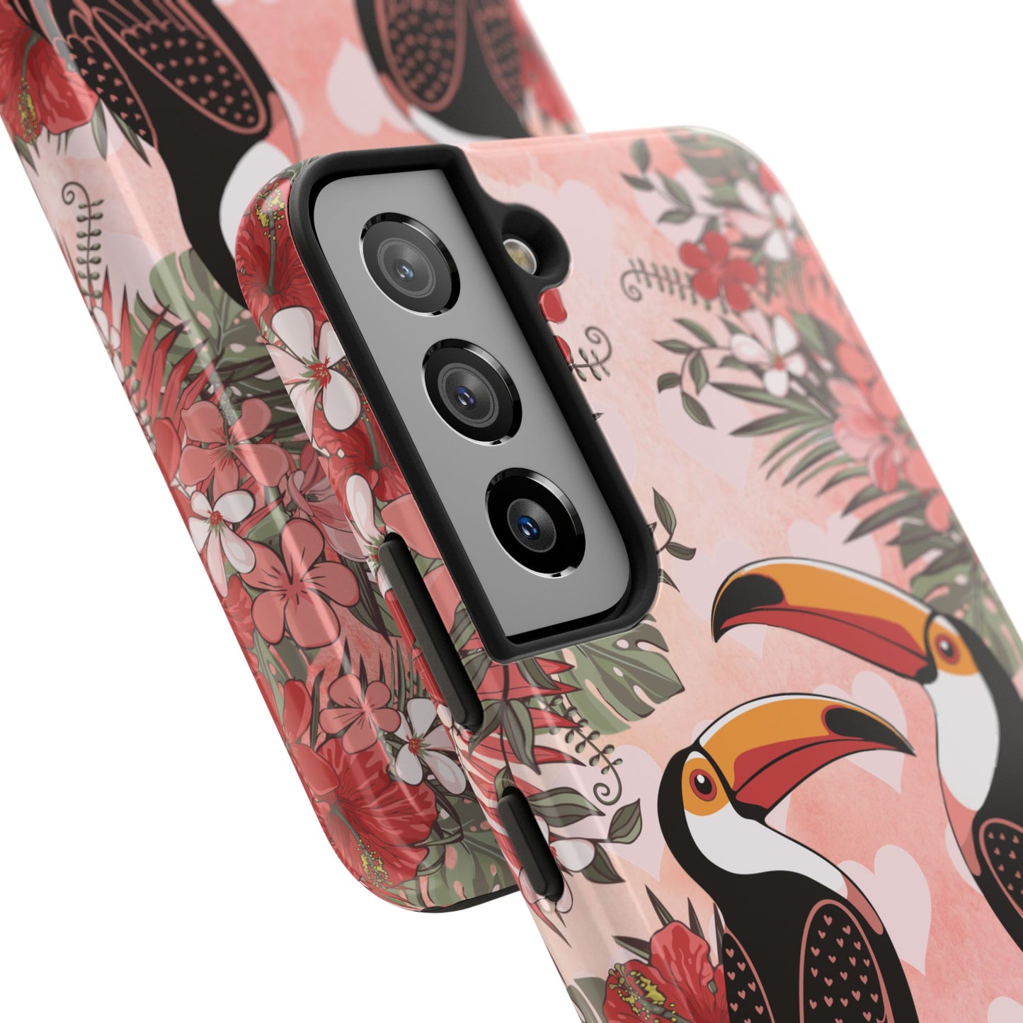 Toucan Tropical Love Birds Phone Case | Tropic Toucans Floral Hearts Art Cell Phone Cases