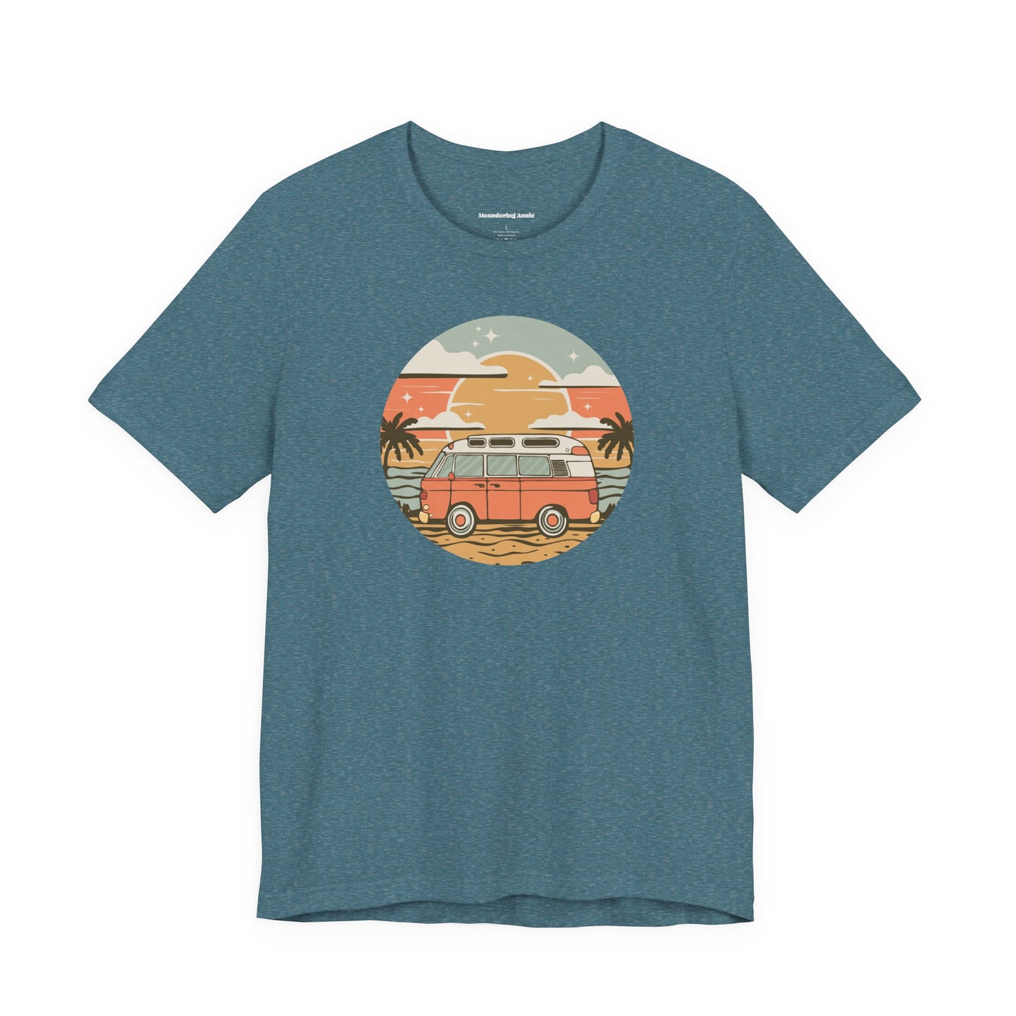 Vintage Surf Van T-Shirt | Retro Beach Sunset, Palm Trees, Camping Vanlife Tee California Travel