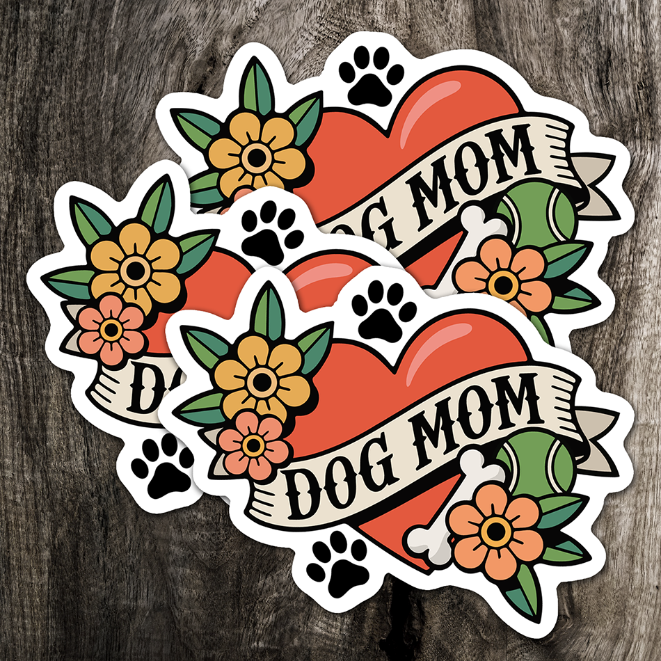 Dog Mom Heart Tattoo Sticker - 4" Furbaby Pet Parent Dog Ladies Vinyl Decal Stickers