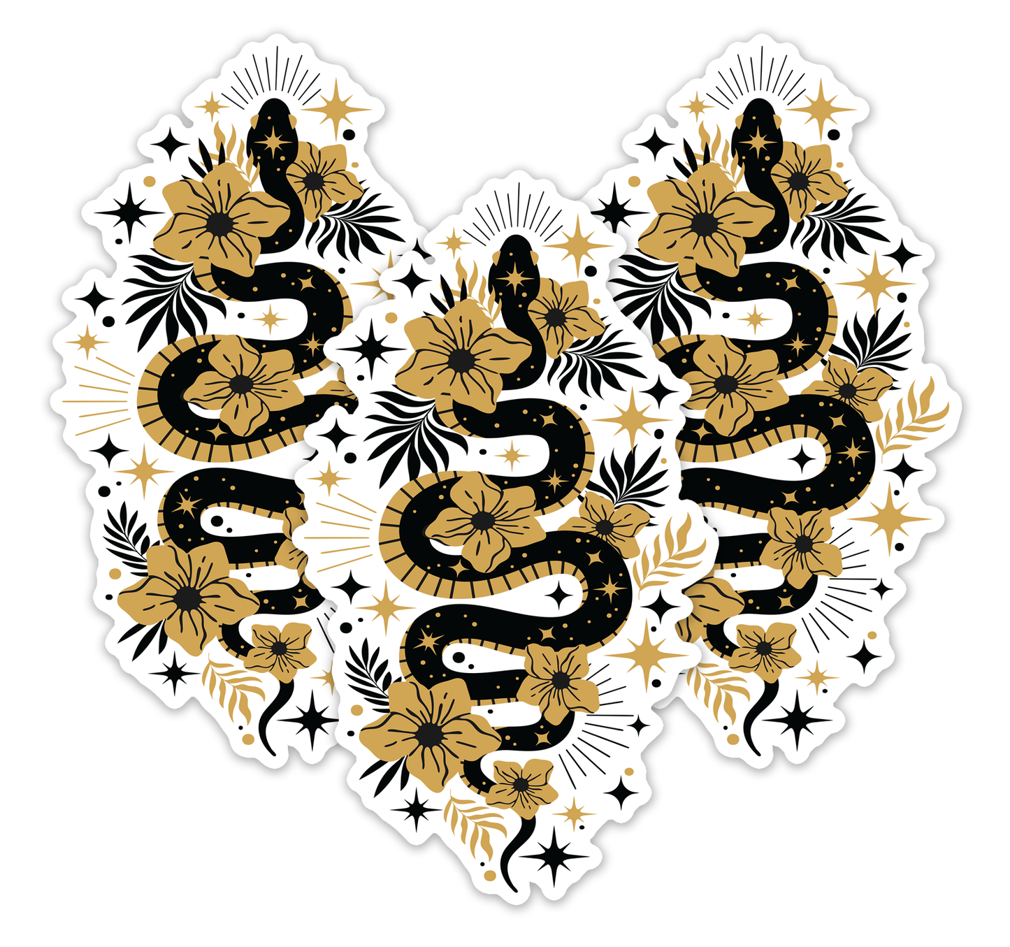 4" Mystic Gold Snake Sticker - Waterproof, Fade-Resistant Decal Stickers Boho Snakes Flowers Design