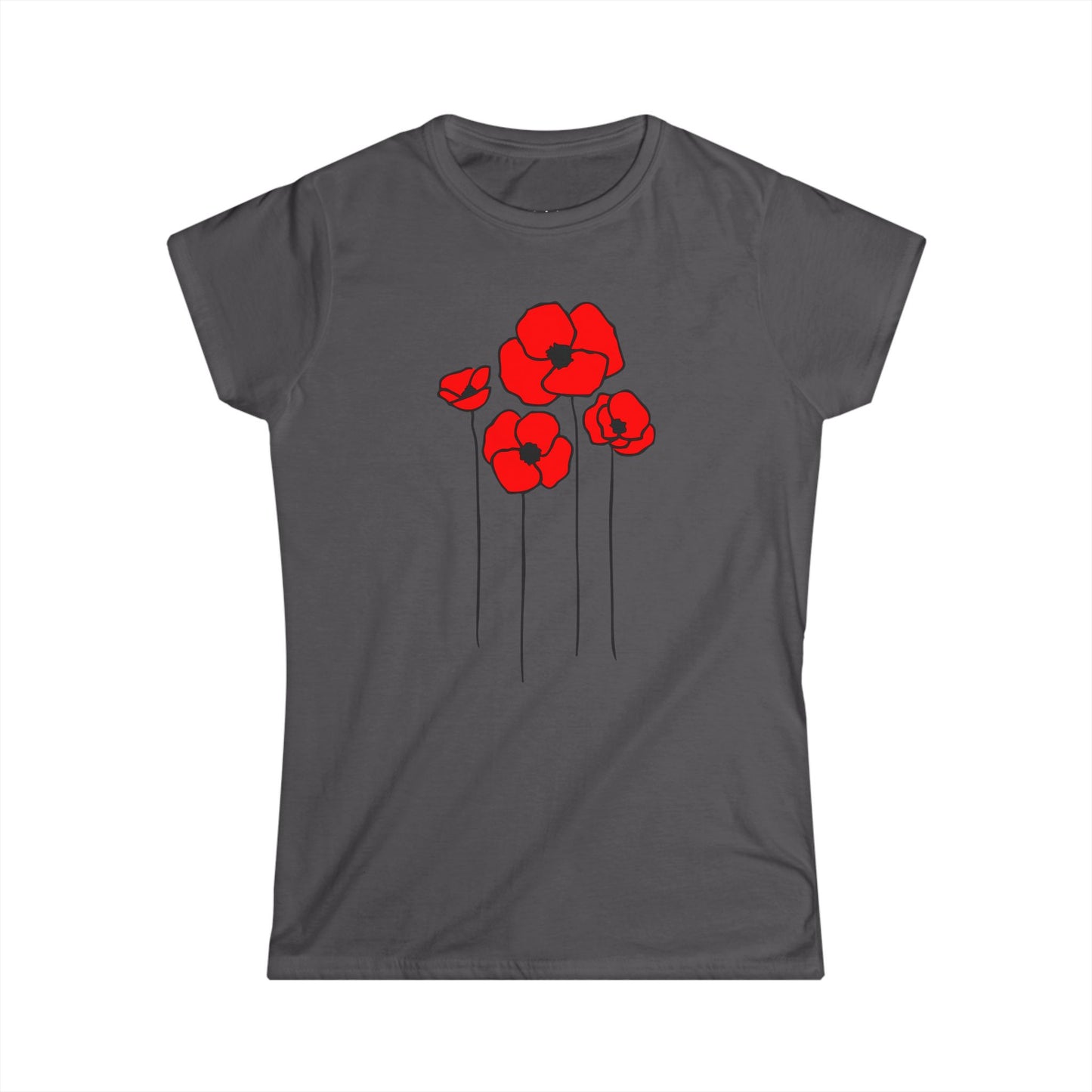 Poppies Floral Ladies Soft T-shirt Women's Softstyle Tee with Cute Poppy Flower Design