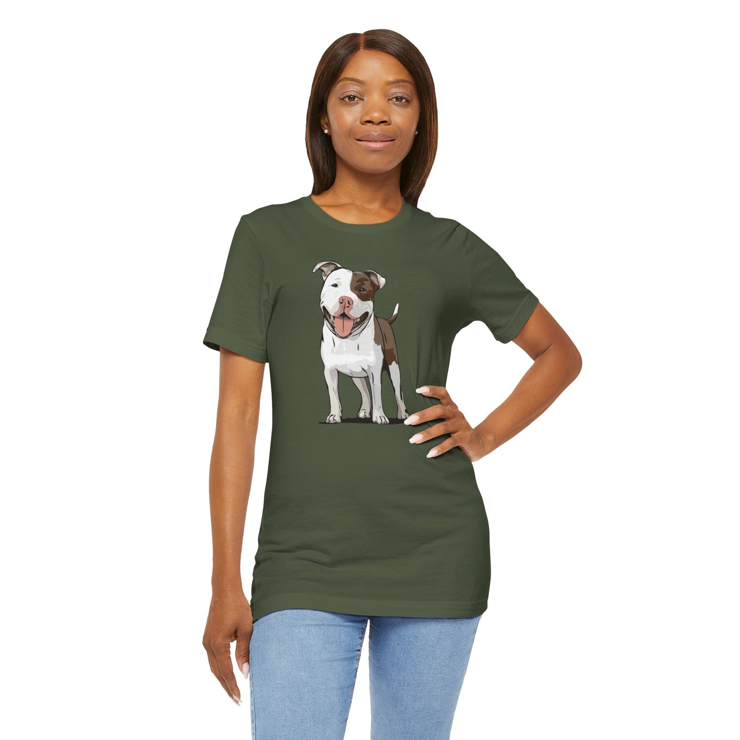 Ollie Dog T-shirt Mens Womens Unisex Jersey Cotton Short Sleeve Tee with Pitbull Dog Pet Design