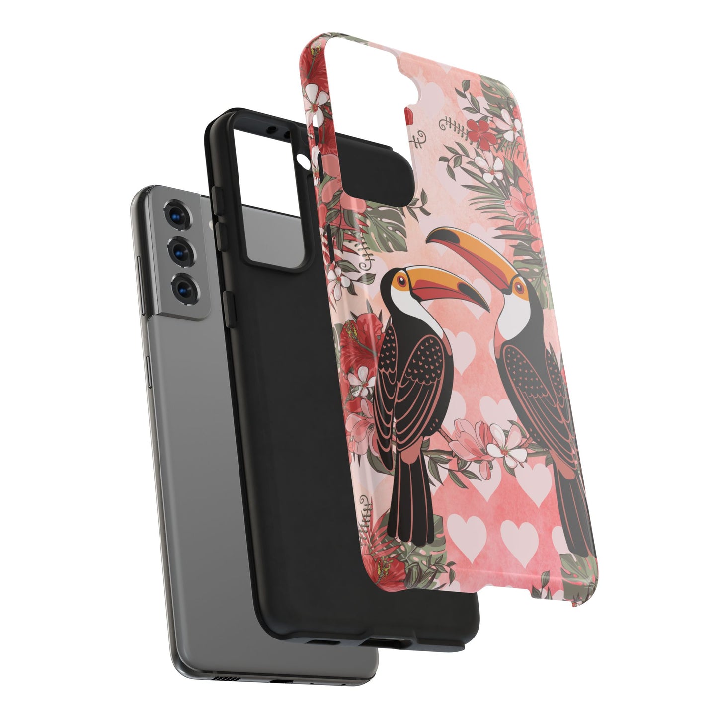 Toucan Tropical Love Birds Phone Case | Tropic Toucans Floral Hearts Art Cell Phone Cases