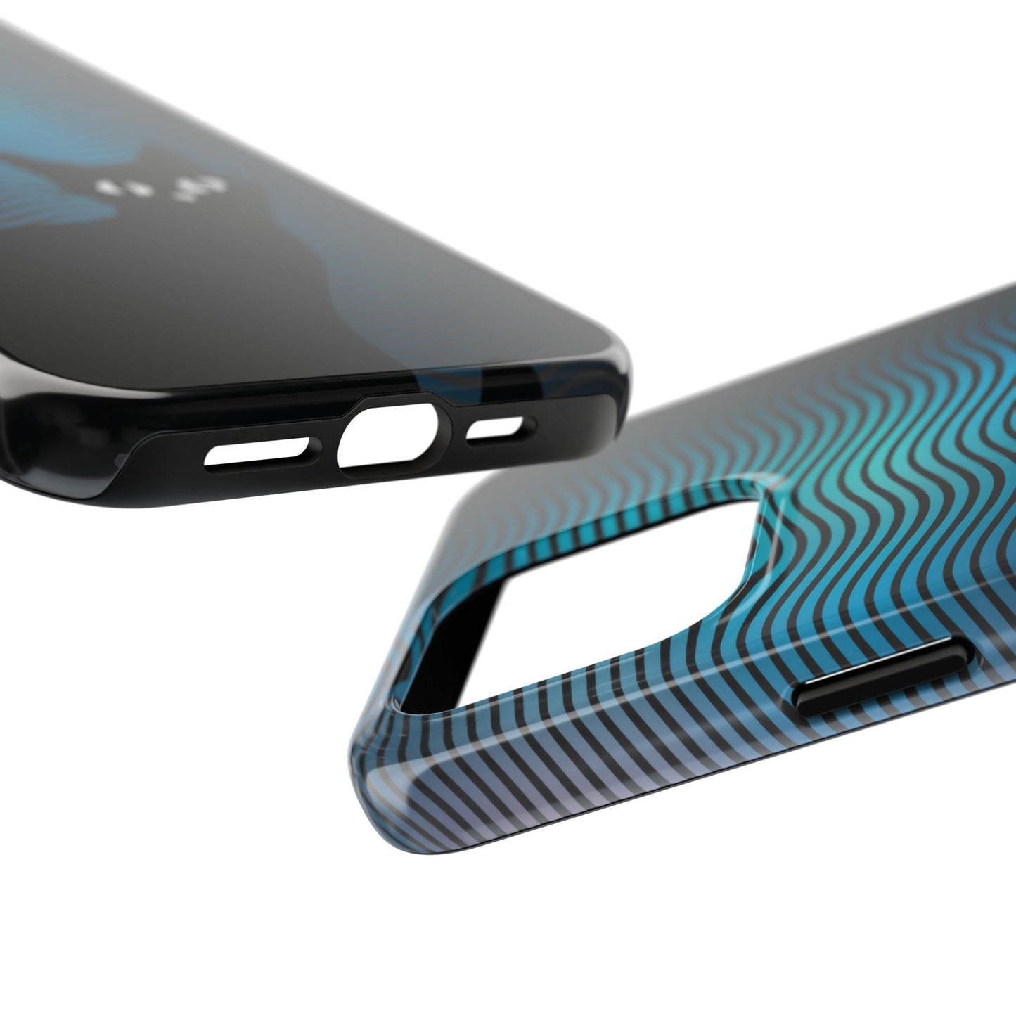 Black Cat Cell Phone Case | Peeking Kitty Graphic on Wavy Teal Background