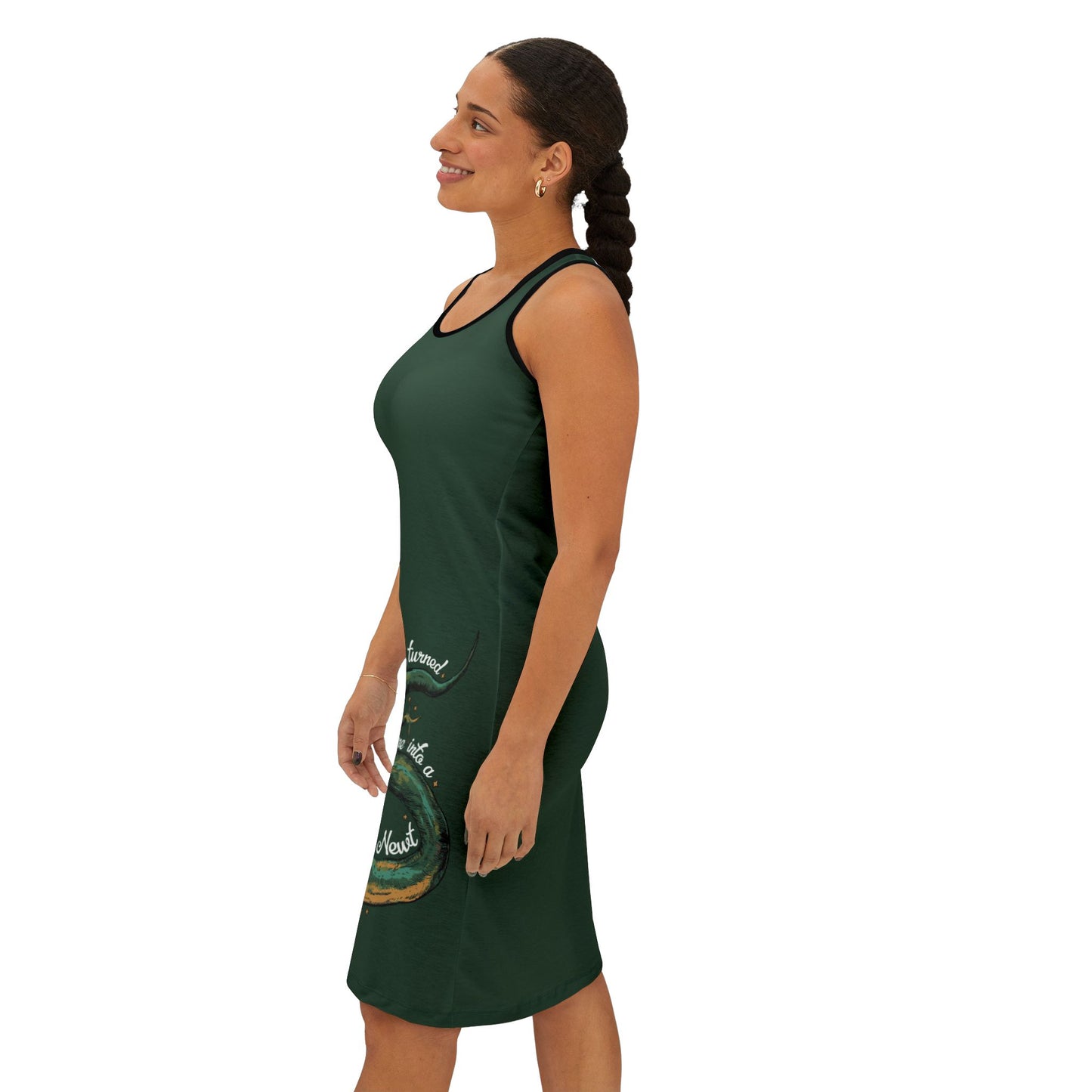 She Turned Me Into A Newt Women's Racerback Dress, Green Summer Tank Top Dress