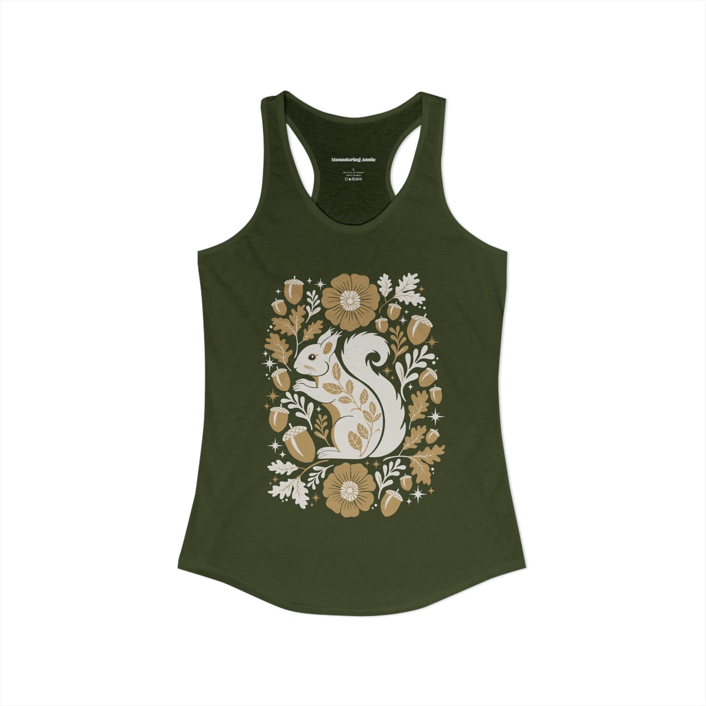 Woodland Squirrels with Acorns and Leaves Racerback Tank Top | Floral Squirrel Forest Animals Nature Sleeveless Shirt