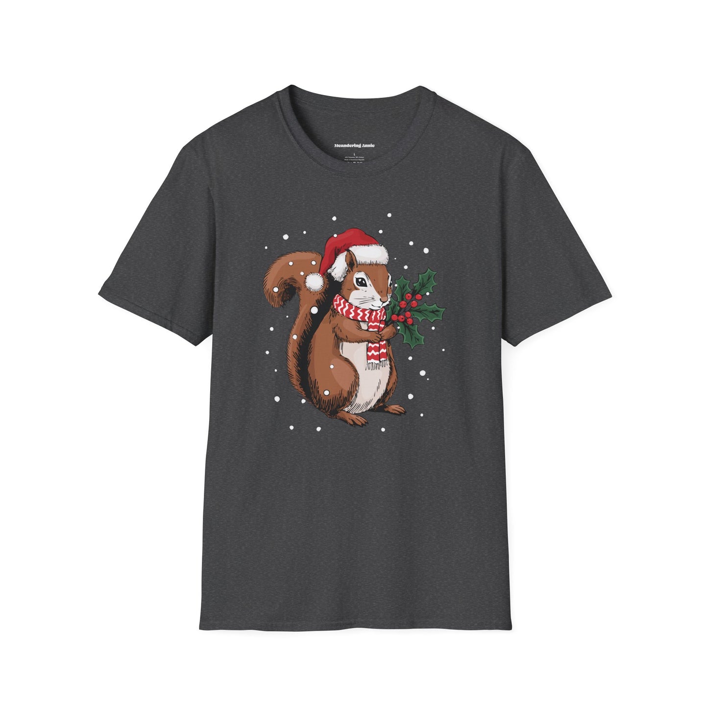 Christmas Squirrel T-Shirt, Festive Holiday Xmas Squirrels In Santa Hat Cotton Tee, Cute Snowy Winter Animal Short Sleeve Top Unisex