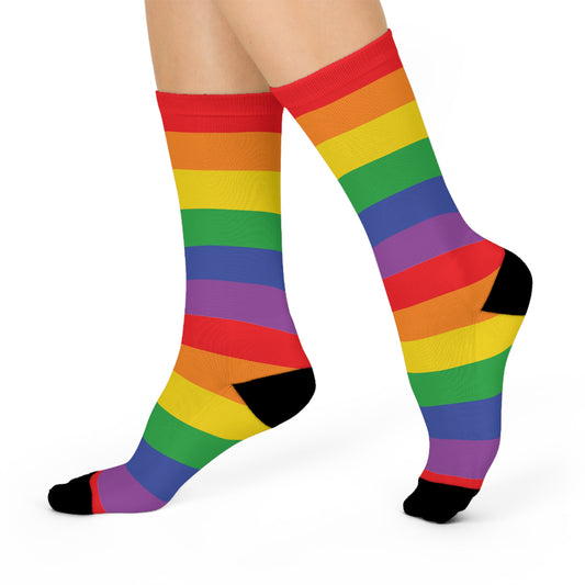 Vibrant Rainbow Striped Cushioned Crew Socks | Colorful Socks Pride Festival, Gay Lesbian, Queer, Allies, LGBTQIA Gifts