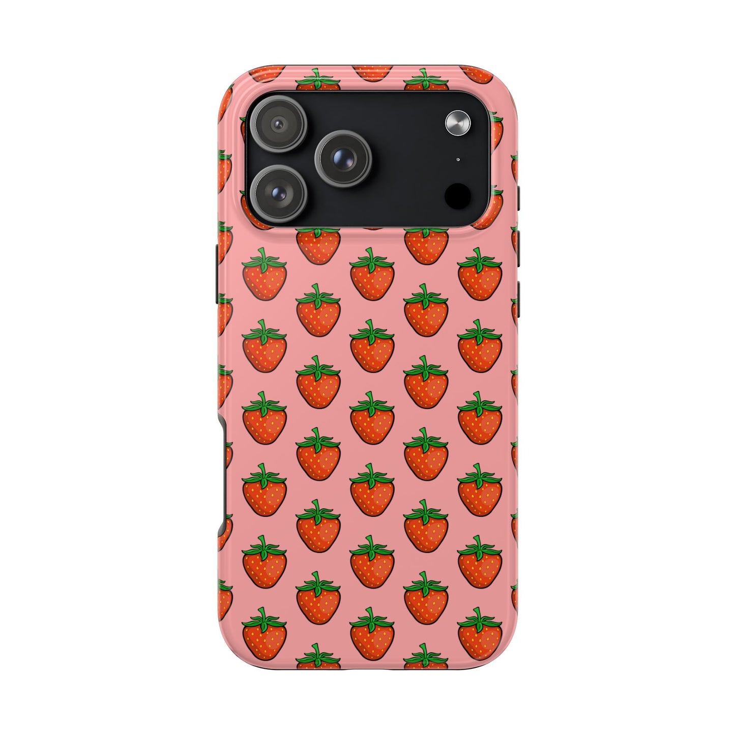 Strawberry Pattern Tough Phone Case, Cute Pink Berry Fruit Strawberries Design Cell Phone Cases